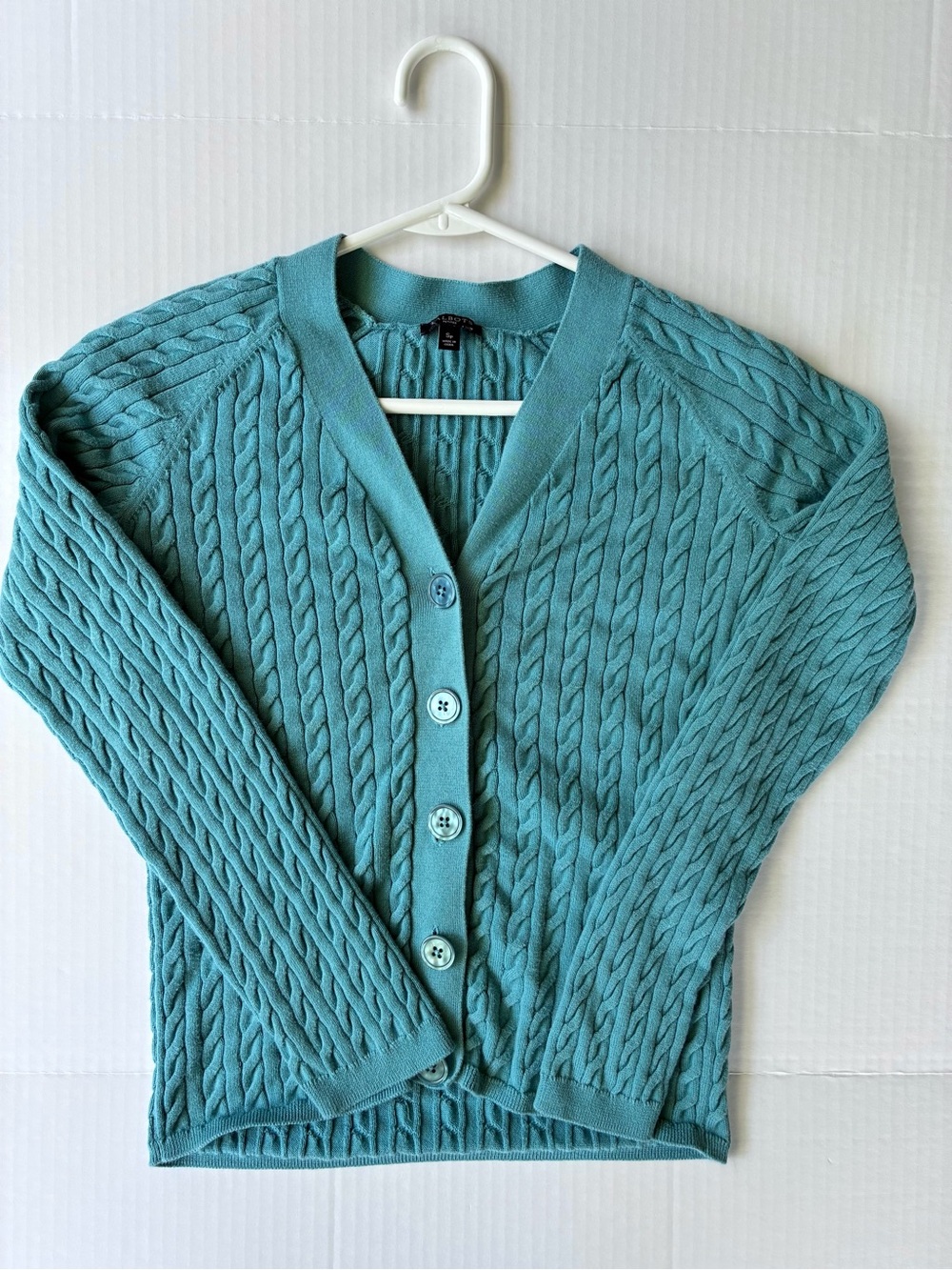 Talbots Women’s Long Sleeve Textured Knit Cardigan Size Petite Small Blue Teal